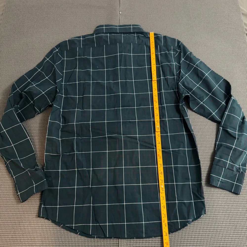 Banana Republic Slim Fit Untucked Green Windowpane Cotton Shirt Mens M NWT